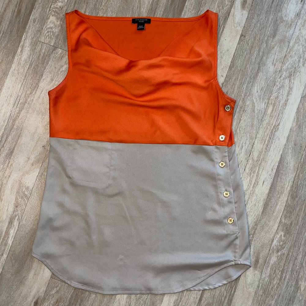 Ann Taylor Orange and Beige Sleeveless Blouse